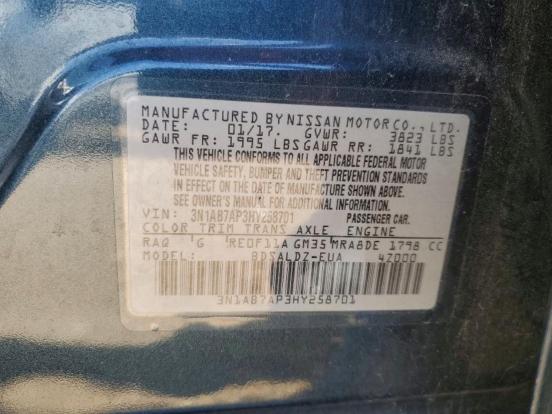 2017 Nissan Sentra მანქანა იყიდება აუქციონზე, vin: 3N1AB7AP3HY258701, აუქციონის ნომერი: 54786566