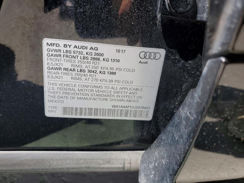 54169436 :رقم المزاد ، WA1A4AFY2J2078453 vin ، 2018 Audi Sq5 مزاد بيع