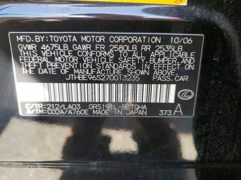 Aukcja sprzedaży 2007 Lexus Gs 350, vin: JTHBE96S270013235, numer aukcji: 53992826