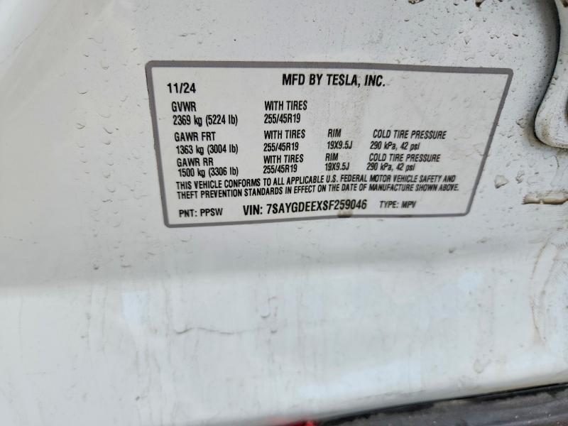 Aukcja sprzedaży 2025 Tesla Model Y, vin: 7SAYGDEEXSF259046, numer aukcji: 54833236