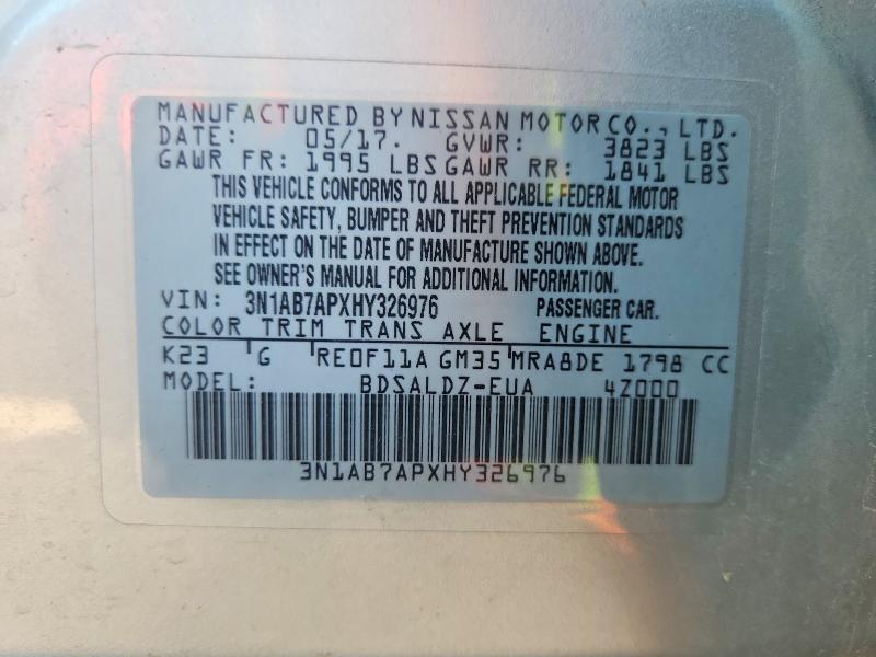Продаж на аукціоні авто 2017 Nissan Sentra, vin: 3N1AB7APXHY326976, номер лоту: 52225666