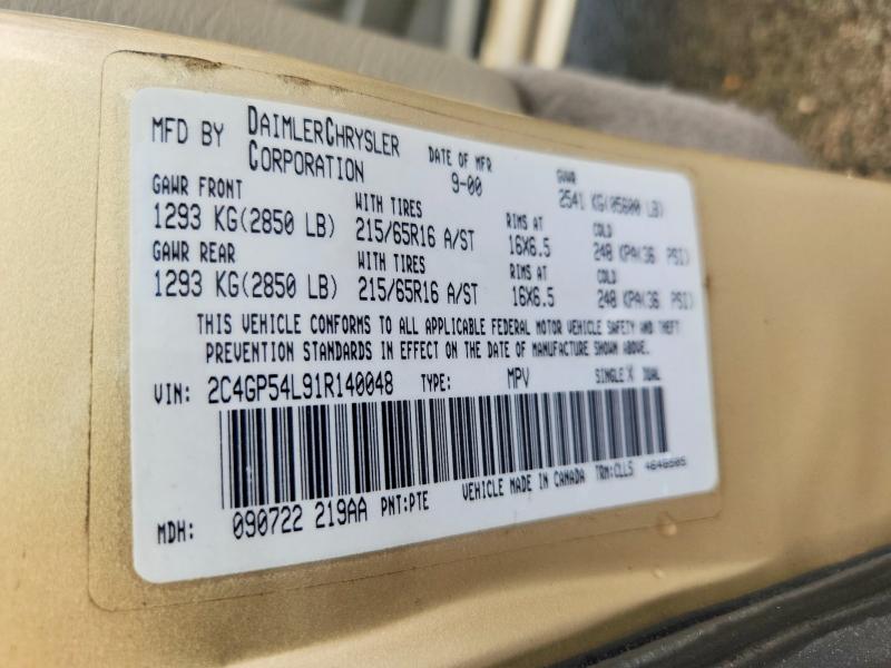 Продаж на аукціоні авто 2001 Chrysler Town & Country, vin: 2C4GP54L91R140048, номер лоту: 53568096
