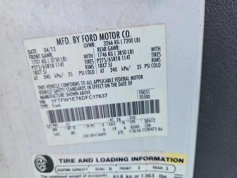 Продаж на аукціоні авто 2013 Ford F150, vin: 1FTFW1ET6DFC17637, номер лоту: 53355716