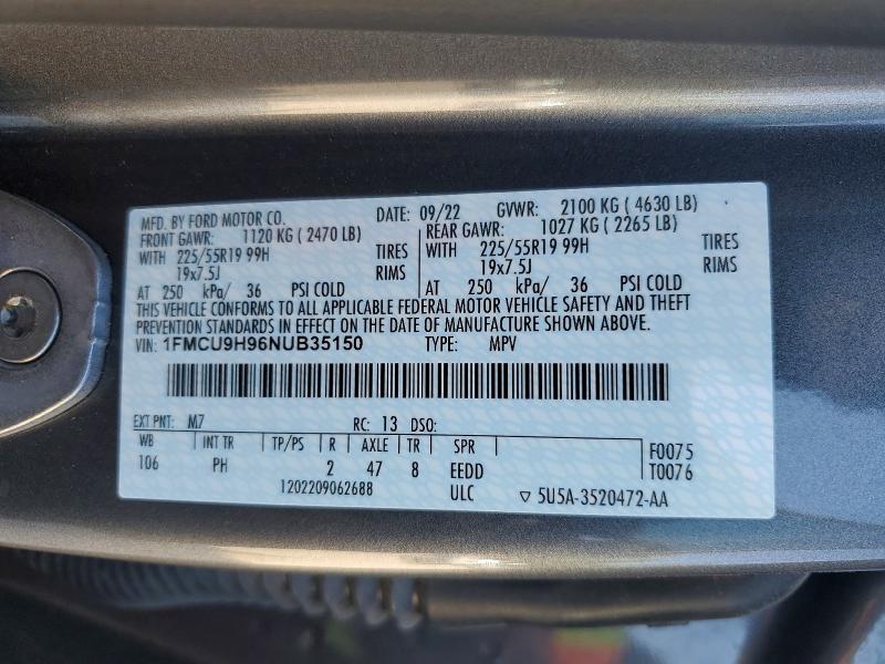 Aukcja sprzedaży 2022 Ford Escape, vin: 1FMCU9H96NUB35150, numer aukcji: 53279526