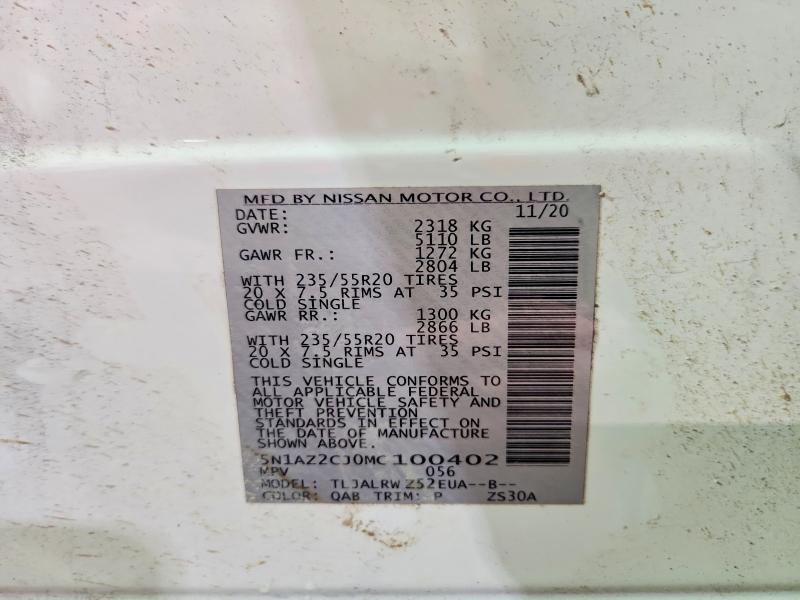 Aukcja sprzedaży 2021 Nissan Murano, vin: 5N1AZ2CJ0MC100402, numer aukcji: 54765906