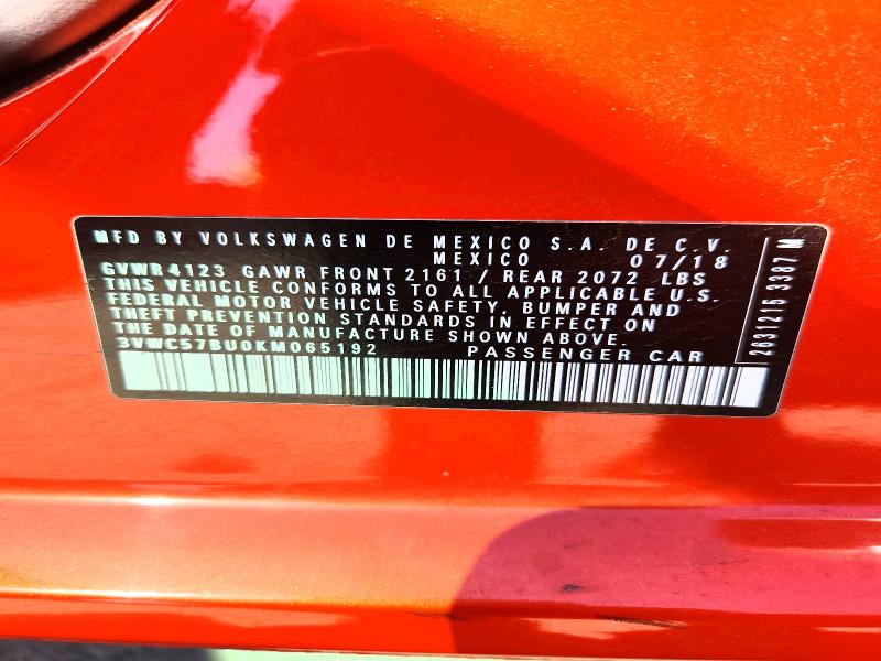 Продажа на аукционе авто 2019 Volkswagen Jetta, vin: 3VWC57BU0KM065192, номер лота: 54542816