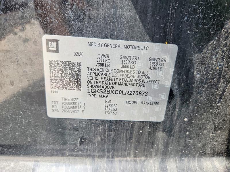 51696436 :رقم المزاد ، 1GKS2BKC0LR270873 vin ، 2020 Gmc Yukon مزاد بيع