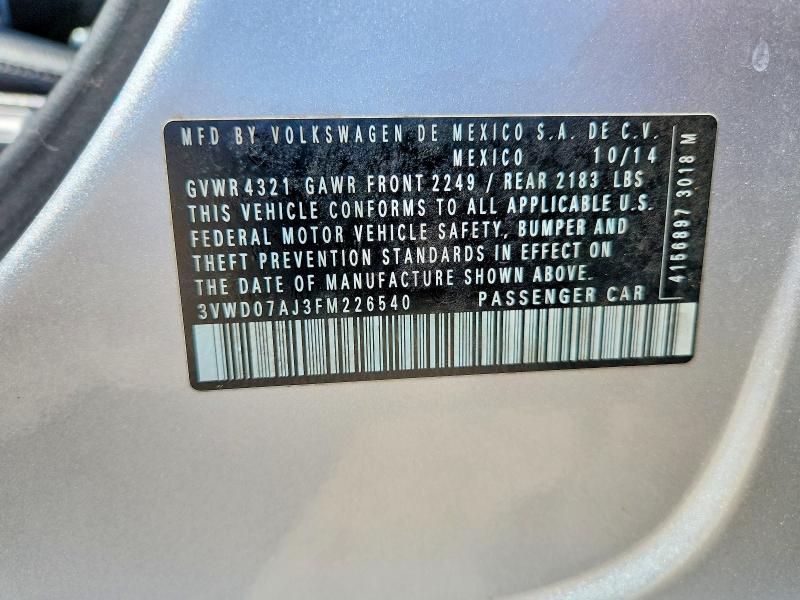 Aukcja sprzedaży 2015 Volkswagen Jetta, vin: 3VWD07AJ3FM226540, numer aukcji: 53888026