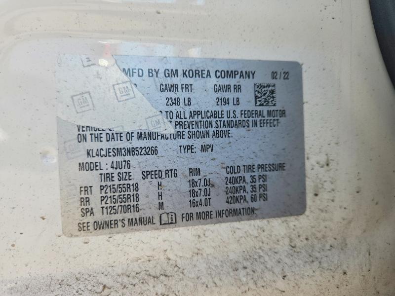 2022 Buick Encore მანქანა იყიდება აუქციონზე, vin: KL4CJESM3NB523266, აუქციონის ნომერი: 55331546