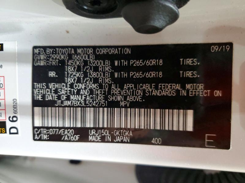 Aukcja sprzedaży 2020 Lexus Gx, vin: JTJAM7BX3L5242751, numer aukcji: 54194976