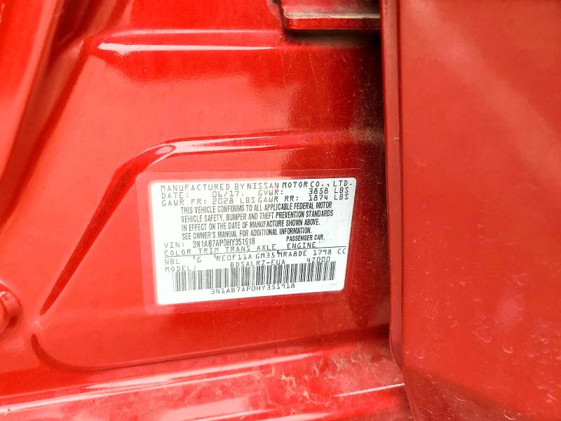 52605676 :رقم المزاد ، 3N1AB7AP0HY351918 vin ، 2017 Nissan Sentra مزاد بيع