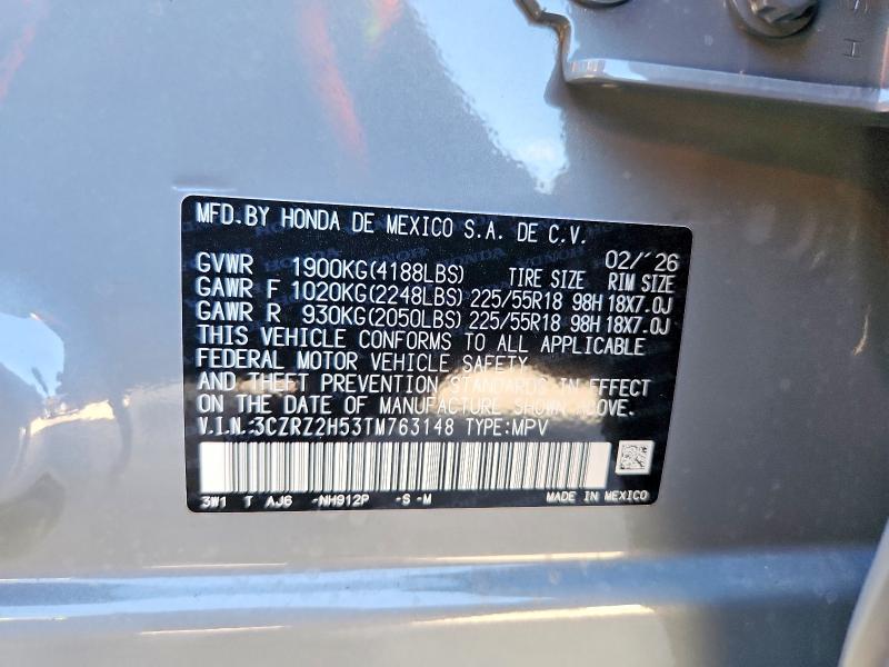 Aukcja sprzedaży 2026 Honda Hr-v, vin: 3CZRZ2H53TM763148, numer aukcji: 52758386