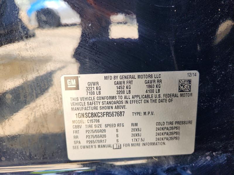 Продажа на аукционе авто 2015 Chevrolet Tahoe, vin: 1GNSCBKC3FR567687, номер лота: 53649446