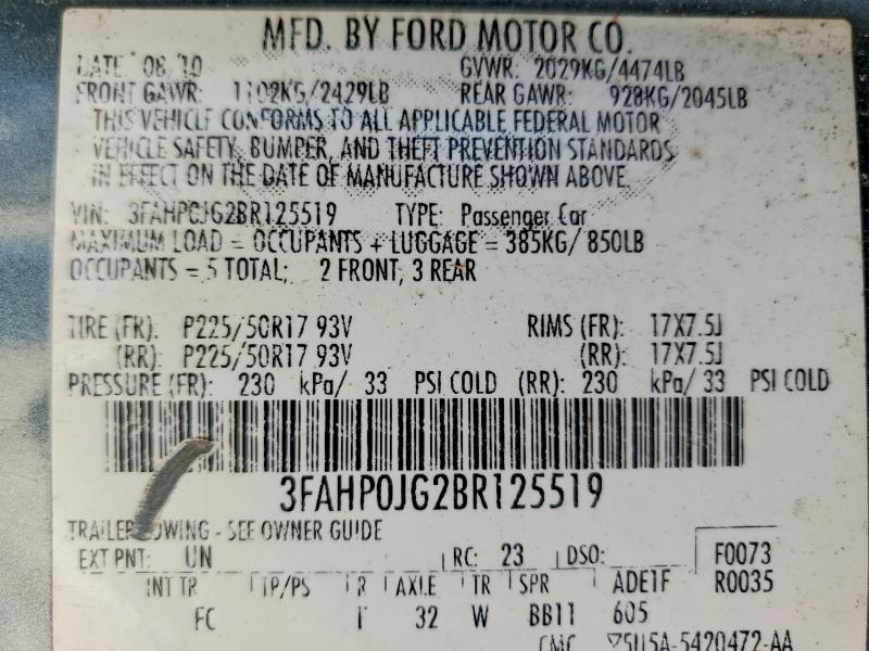 Aukcja sprzedaży 2011 Ford Fusion, vin: 3FAHP0JG2BR125519, numer aukcji: 53286636