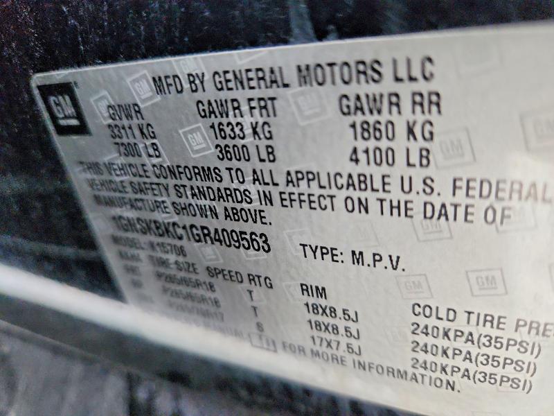 2016 Chevrolet Tahoe მანქანა იყიდება აუქციონზე, vin: 1GNSKBKC1GR409563, აუქციონის ნომერი: 52565226