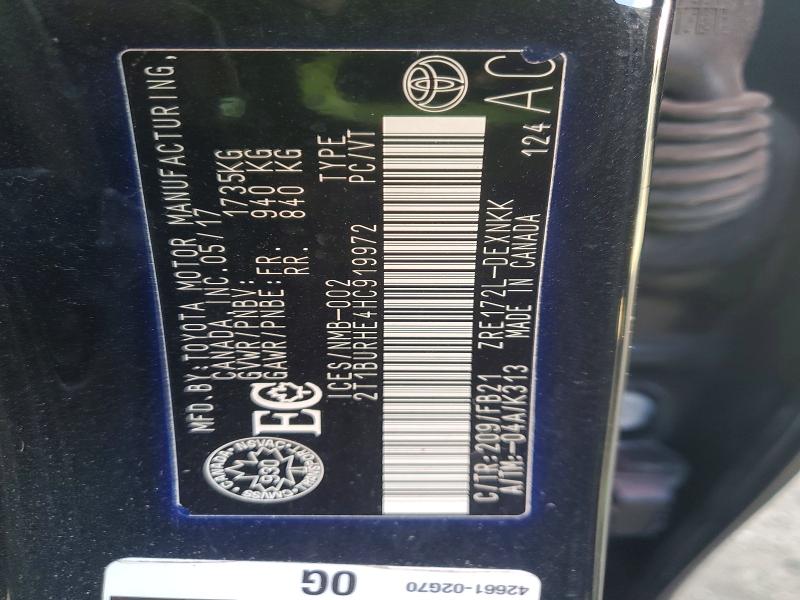 Aukcja sprzedaży 2017 Toyota Corolla, vin: 2T1BURHE4HC919972, numer aukcji: 51598836