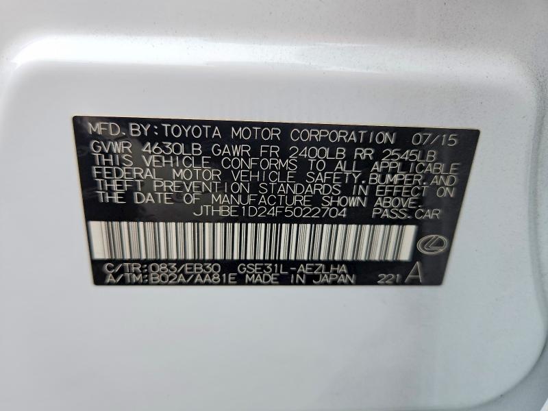 53395496 :رقم المزاد ، JTHBE1D24F5022704 vin ، 2015 Lexus Is مزاد بيع
