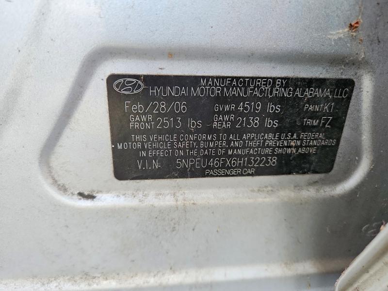 55099546 :رقم المزاد ، 5NPEU46FX6H132238 vin ، 2006 Hyundai Sonata مزاد بيع