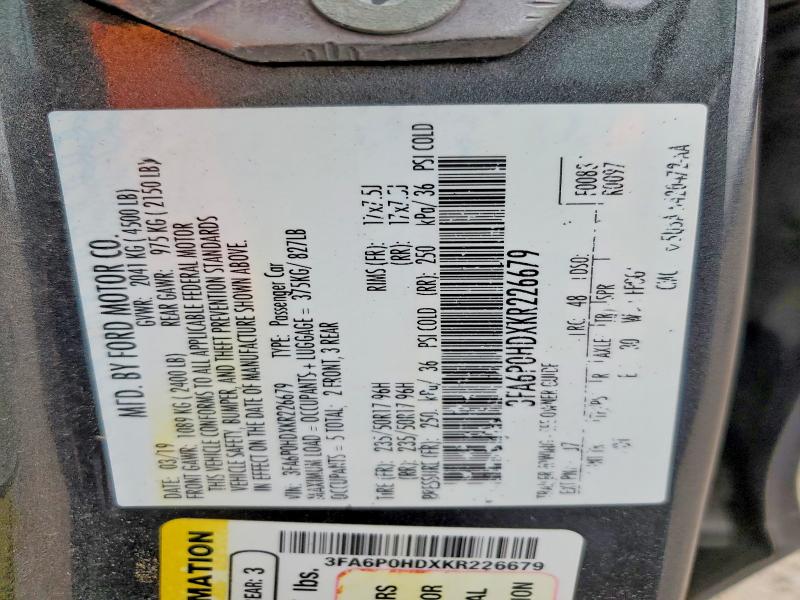 2019 Ford Fusion მანქანა იყიდება აუქციონზე, vin: 3FA6P0HDXKR226679, აუქციონის ნომერი: 52187216