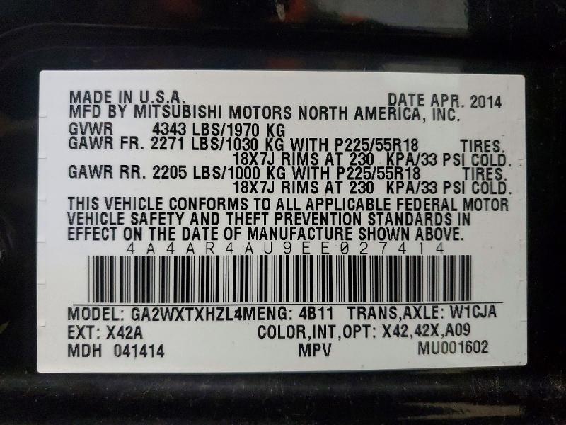 Продаж на аукціоні авто 2014 Mitsubishi Outlander Sport, vin: 4A4AR4AU9EE027414, номер лоту: 52876306