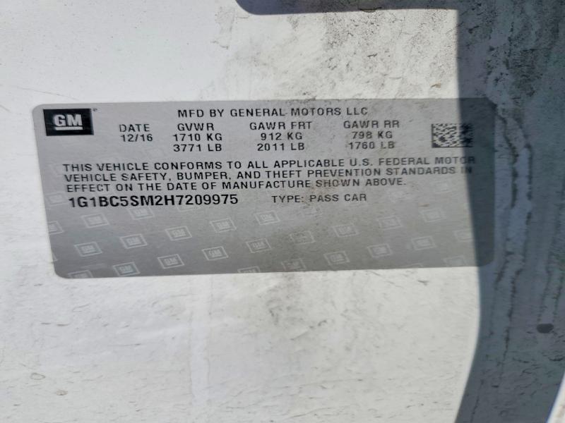 Aukcja sprzedaży 2017 Chevrolet Cruze, vin: 1G1BC5SM2H7209975, numer aukcji: 54700716