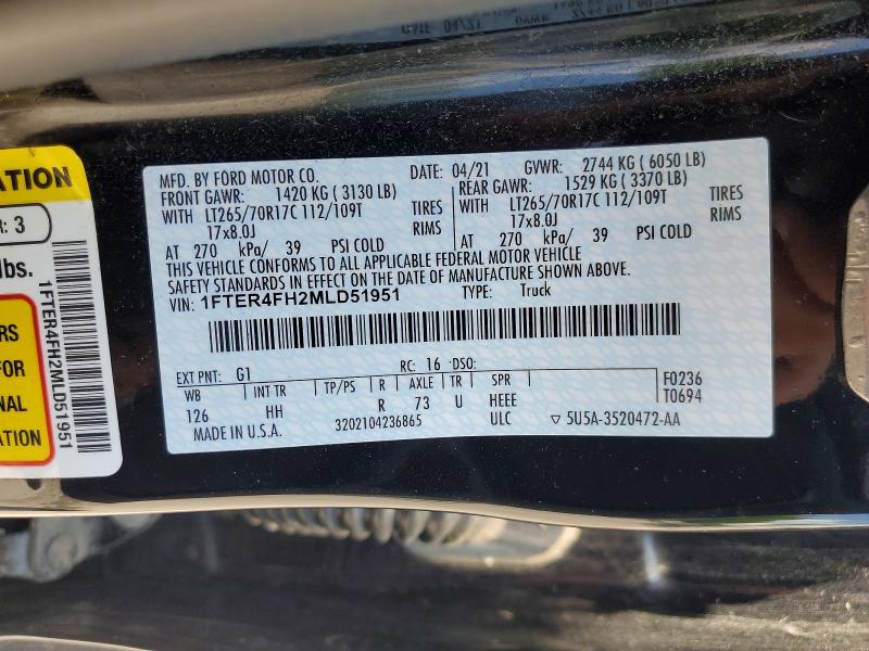 2021 Ford Ranger მანქანა იყიდება აუქციონზე, vin: 1FTER4FH2MLD51951, აუქციონის ნომერი: 54115926