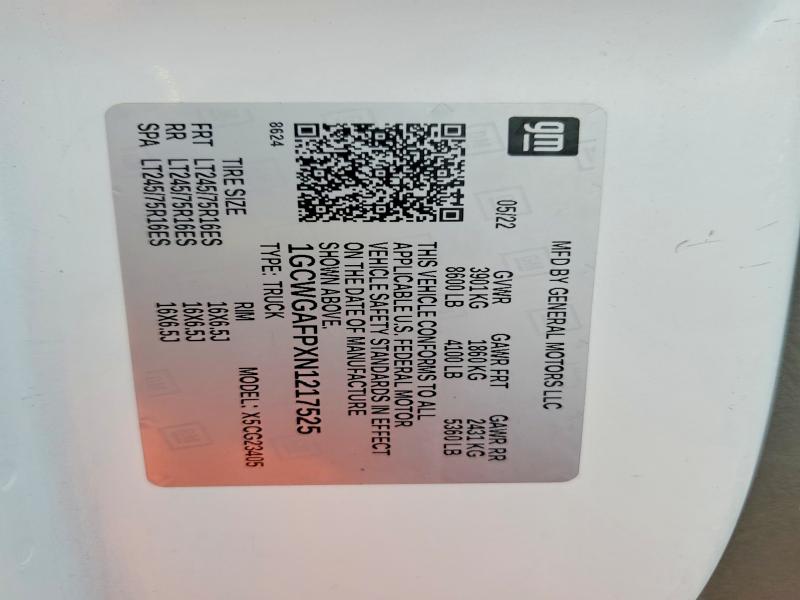 Продаж на аукціоні авто 2022 Chevrolet Express G2500, vin: 1GCWGAFPXN1217525, номер лоту: 54723986