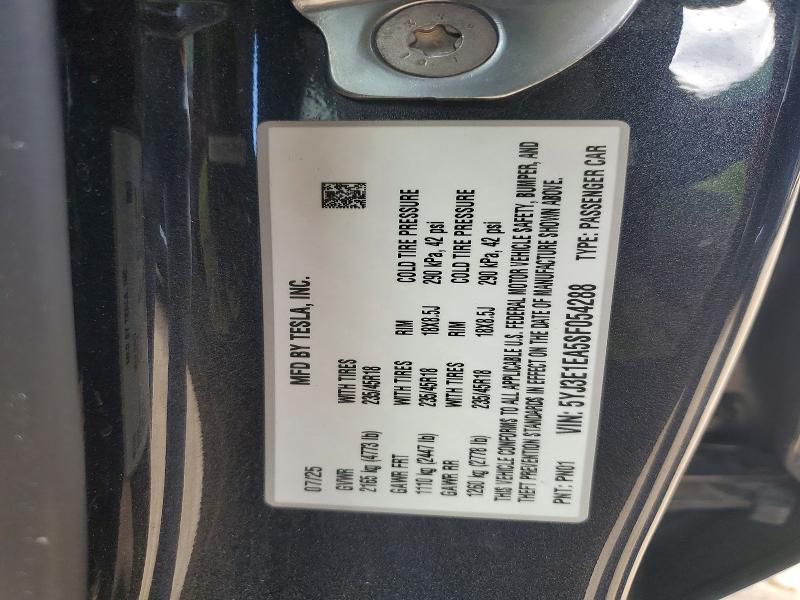 54292176 :رقم المزاد ، 5YJ3E1EA5SF054288 vin ، 2025 Tesla Model 3 مزاد بيع
