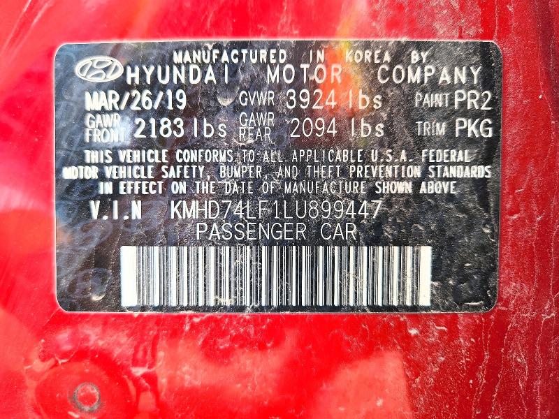 2020 Hyundai Elantra მანქანა იყიდება აუქციონზე, vin: KMHD74LF1LU899447, აუქციონის ნომერი: 53453676