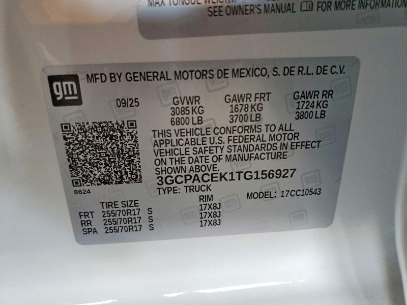 53100786 :رقم المزاد ، 3GCPACEK1TG156927 vin ، 2026 Chevrolet Silverado مزاد بيع