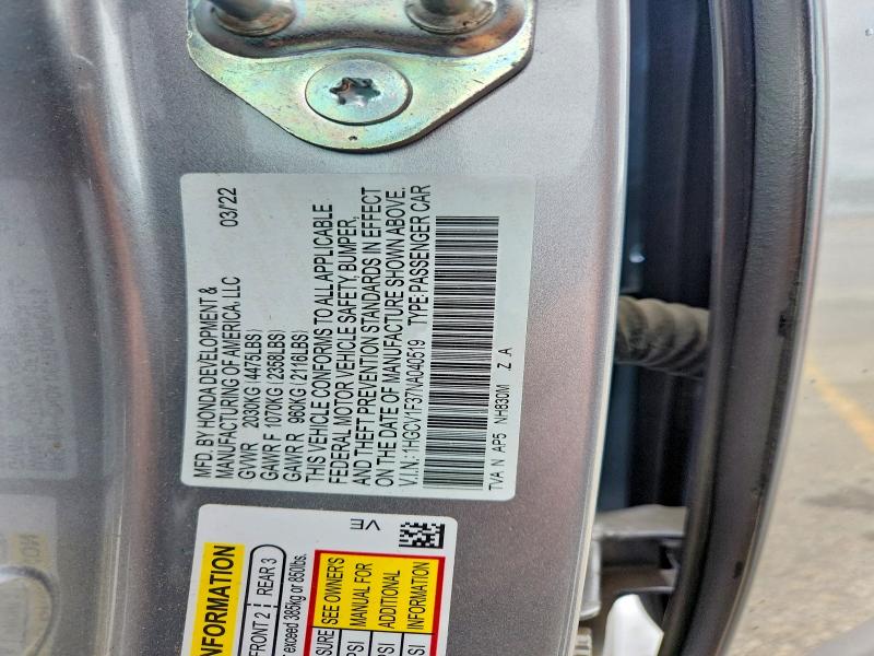 54913756 :رقم المزاد ، 1HGCV1F37NA040519 vin ، 2022 Honda Accord مزاد بيع