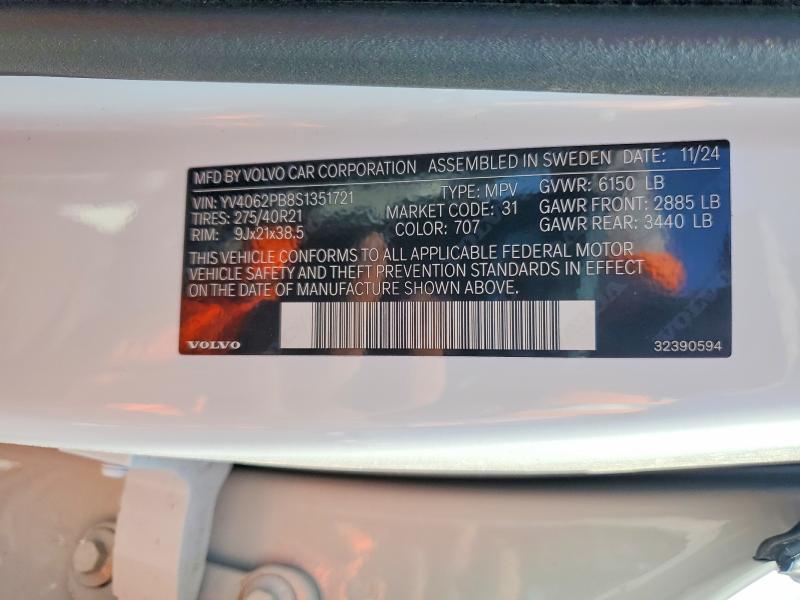 54478936 :رقم المزاد ، YV4062PB8S1351721 vin ، 2025 Volvo Xc90 مزاد بيع