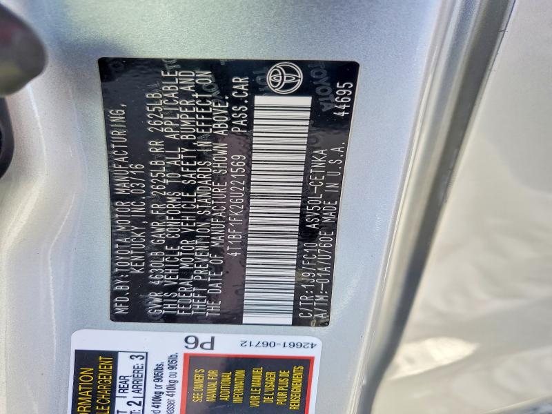 55277036 :رقم المزاد ، 4T1BF1FK2GU221569 vin ، 2016 Toyota Camry مزاد بيع