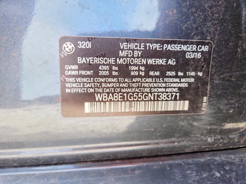 55158126 :رقم المزاد ، WBA8E1G55GNT38371 vin ، 2016 Bmw 320 مزاد بيع