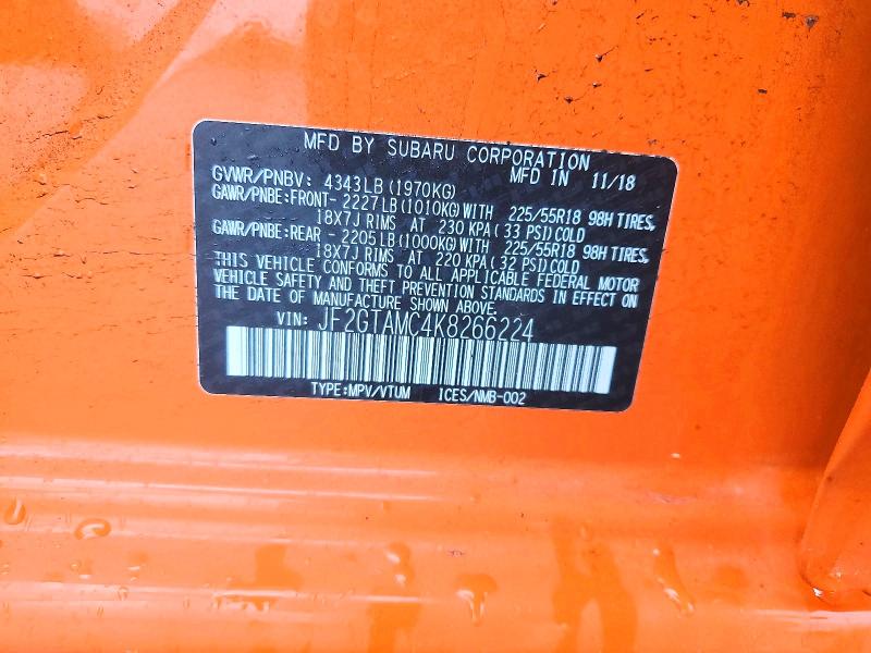 54591596 :رقم المزاد ، JF2GTAMC4K8266224 vin ، 2019 Subaru Crosstrek مزاد بيع
