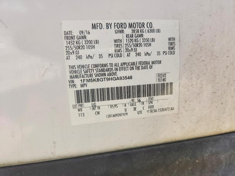 52830796 :رقم المزاد ، 1FM5K8GT9HGA93548 vin ، 2017 Ford Explorer مزاد بيع
