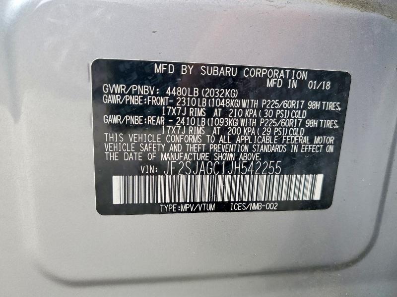 Продаж на аукціоні авто 2018 Subaru Forester, vin: JF2SJAGC1JH542255, номер лоту: 51878676