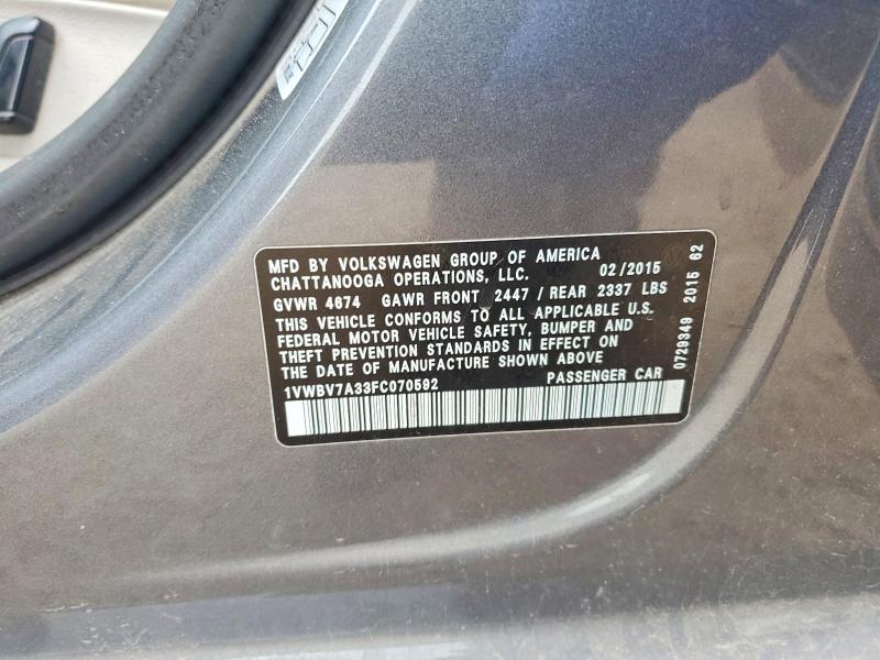 Aukcja sprzedaży 2015 Volkswagen Passat, vin: 1VWBV7A33FC070592, numer aukcji: 54747406