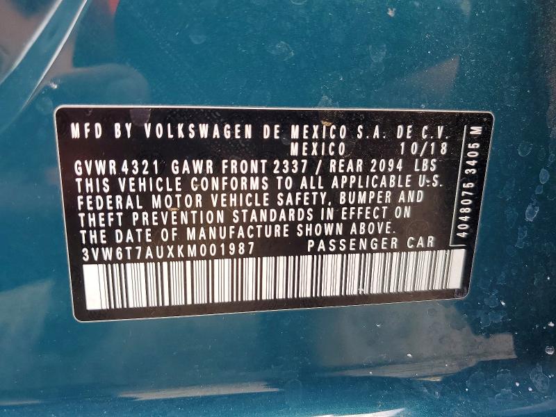 Aukcja sprzedaży 2019 Volkswagen Gti, vin: 3VW6T7AUXKM001987, numer aukcji: 55151796