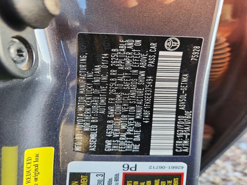 Aukcja sprzedaży 2014 Toyota Camry, vin: 4T4BF1FK6ER375494, numer aukcji: 53009296