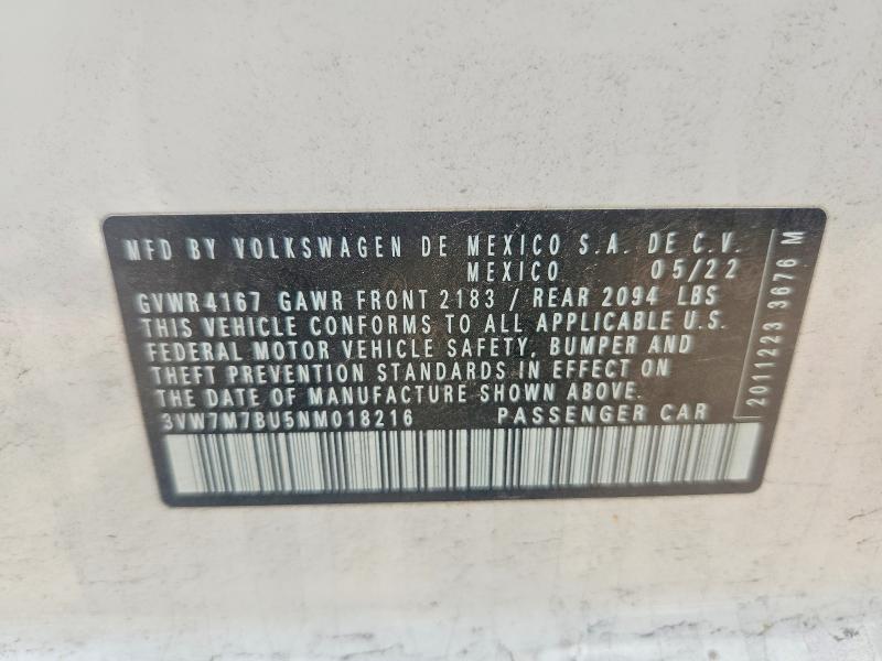 Продаж на аукціоні авто 2022 Volkswagen Jetta, vin: 3VW7M7BU5NM018216, номер лоту: 54388556