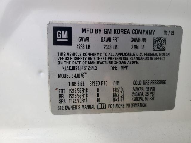 2015 Buick Encore მანქანა იყიდება აუქციონზე, vin: KL4CJBSB3FB123402, აუქციონის ნომერი: 52306616