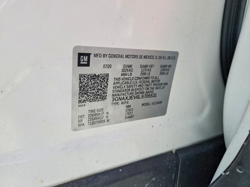 54206726 :رقم المزاد ، 3GNAXJEV6LS705531 vin ، 2020 Chevrolet Equinox مزاد بيع