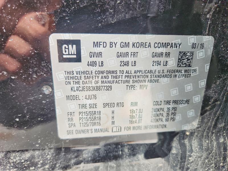 2019 Buick Encore მანქანა იყიდება აუქციონზე, vin: KL4CJESB3KB877329, აუქციონის ნომერი: 53040646