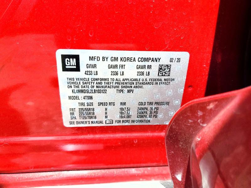 54676106 :رقم المزاد ، KL4MMDSL2LB103122 vin ، 2020 Buick Encore Gx مزاد بيع