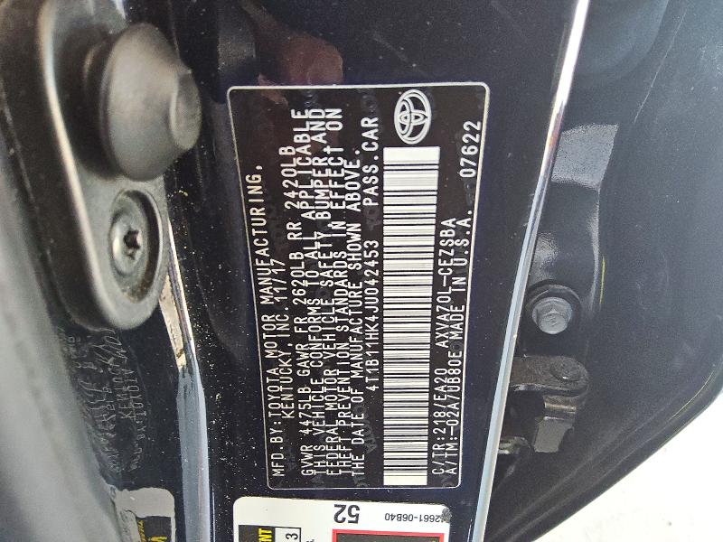 Продаж на аукціоні авто 2018 Toyota Camry, vin: 4T1B11HK4JU042453, номер лоту: 52427986