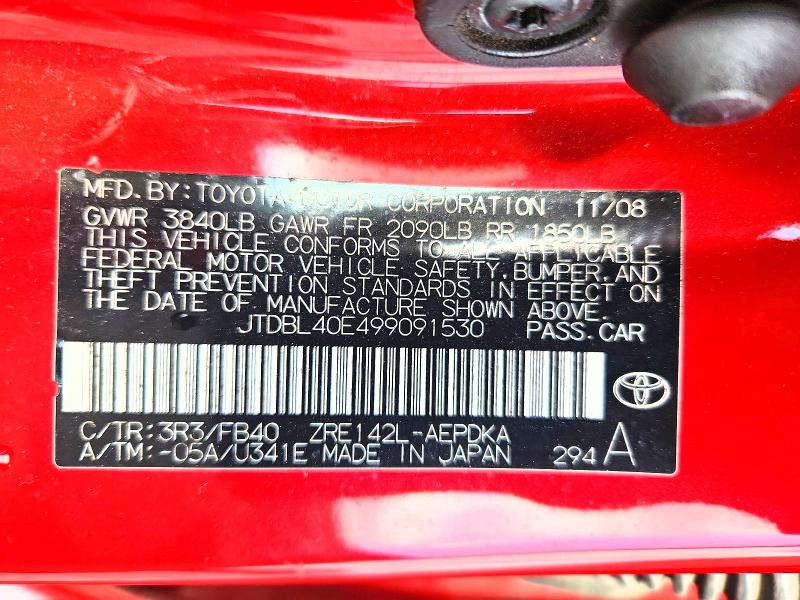 Продаж на аукціоні авто 2009 Toyota Corolla, vin: JTDBL40E499091530, номер лоту: 53813706