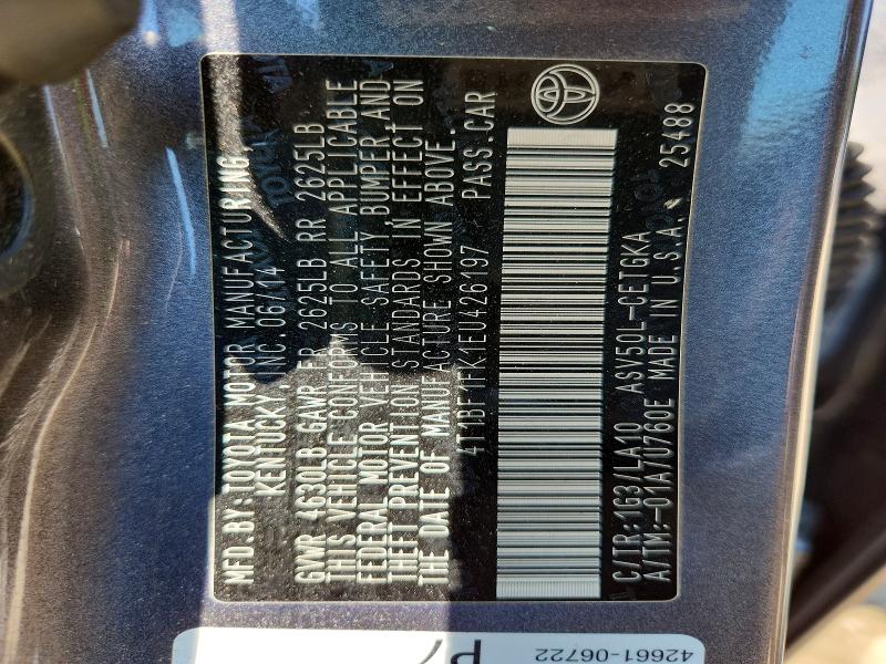 2014 Toyota Camry მანქანა იყიდება აუქციონზე, vin: 4T1BF1FK1EU426197, აუქციონის ნომერი: 53451096