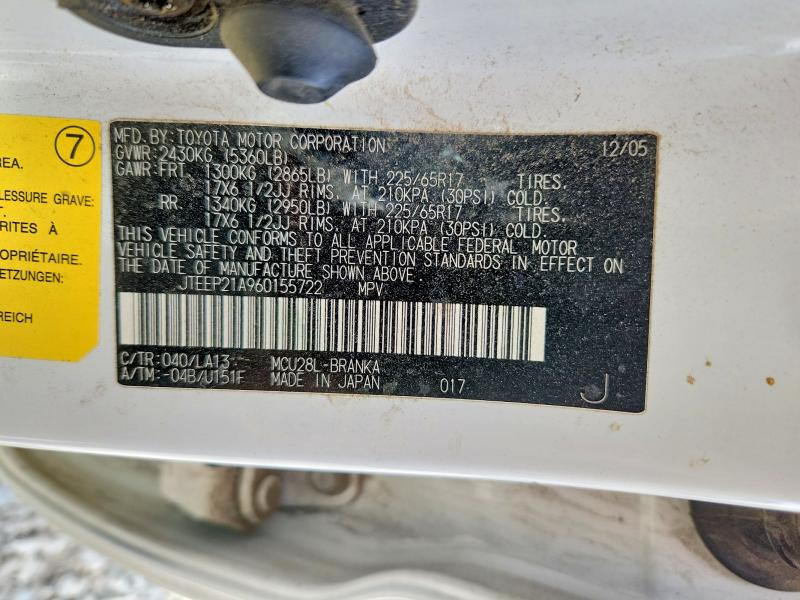 Aukcja sprzedaży 2006 Toyota Highlander, vin: JTEEP21A960155722, numer aukcji: 50183366