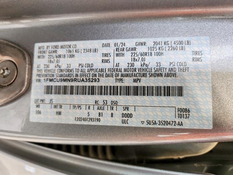 Продажа на аукционе авто 2024 Ford Escape, vin: 1FMCU9MN9RUA35293, номер лота: 54855426